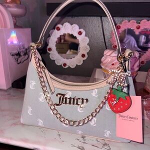 Juicy Couture Denim Days Hobo Shoulder Bag Lt Wash Denim with Strawberry Charm